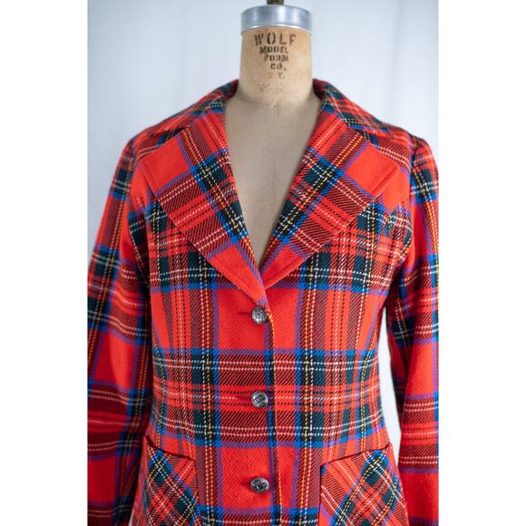 Vintage 60s Red Plaid Tartan Wool Blazer, Academia Preppy Jacket, Retro Mod, Med - Picture 4 of 11